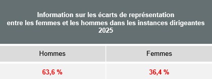 Ecarts de représentation entre les femmes et les hommes dans les instances dirigeantes en 2025